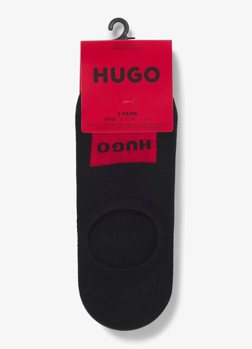 HUGO Set van drie paar onzichtbare sokken met rode logolabels - voorkant 2 zwart