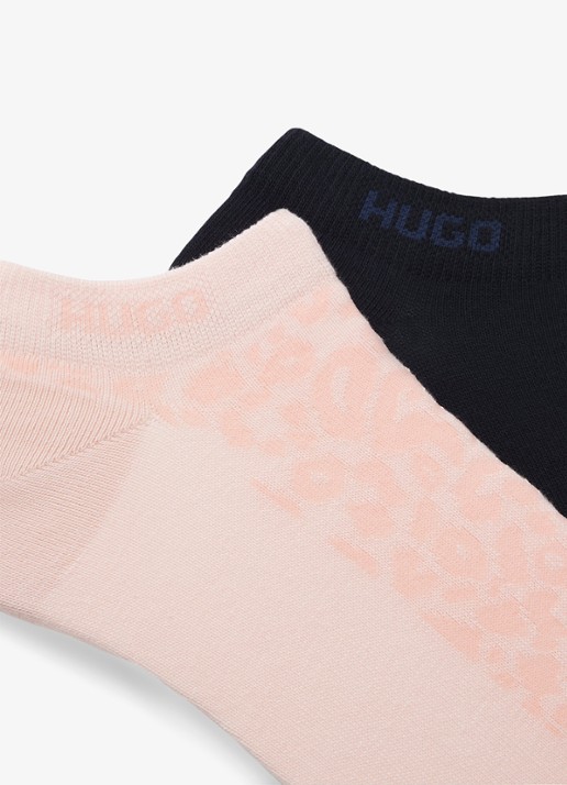 HUGO Set van twee paar enkelsokken van een katoenmix - detail lichtroze