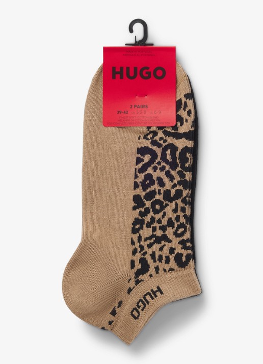 HUGO Set van twee paar enkelsokken van een katoenmix - voorkant 2 lichtbruin