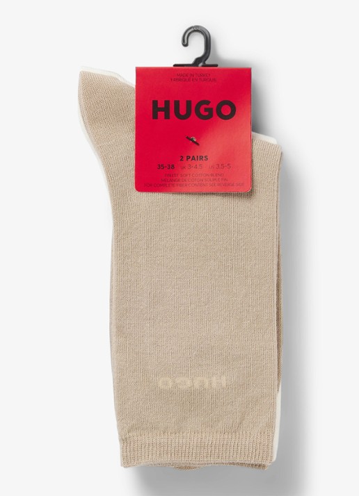 HUGO Set van twee paar logosokken in standaardlengte van een katoenmix - voorkant 2 light /pastel brown-232 / bruin