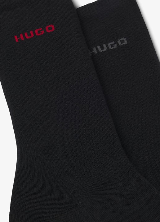 HUGO Set van twee paar logosokken in standaardlengte van een katoenmix - voorkant 2 black-001 / zwart