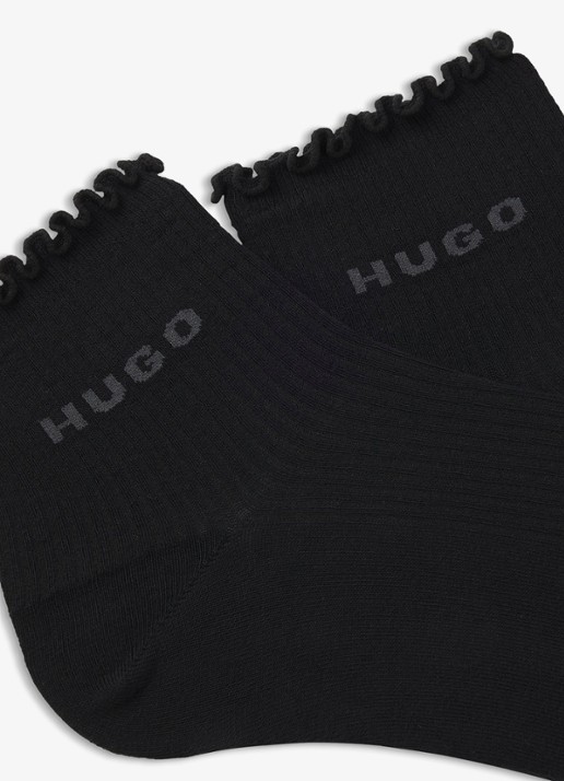 HUGO Set van twee paar ribgebreide korte sokken met geribbelde boorden - detail zwart
