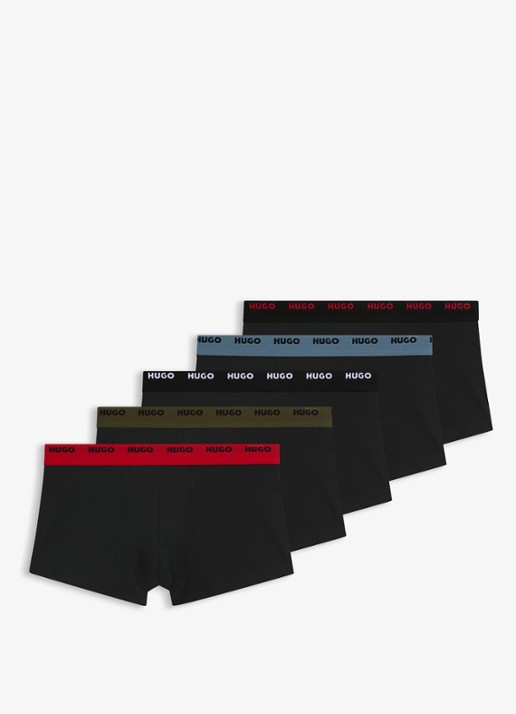 HUGO Set van vijf korte boxershorts met logotailleband van stretchkatoen - voorkant 2 rood