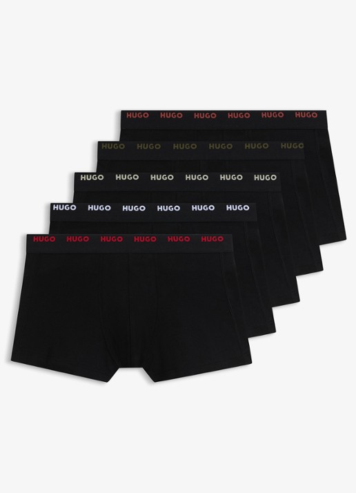 HUGO Set van vijf korte boxershorts met logotailleband van stretchkatoen - voorkant charcoal-012