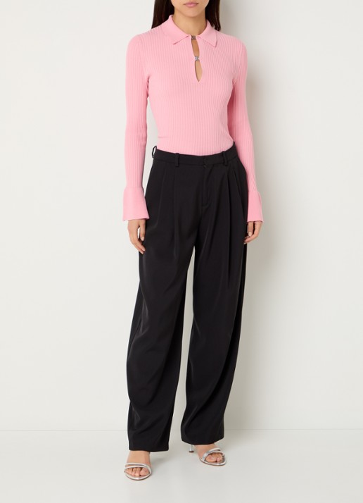 HUGO Sharro ribgebreide top met trompetmouw - voorkant 3 roze