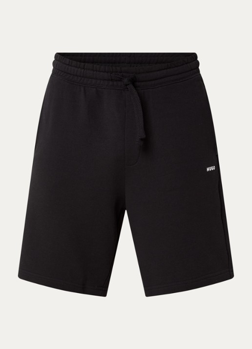 HUGO Short van katoenen sweatstof met logoprint - voorkant black-001 / zwart
