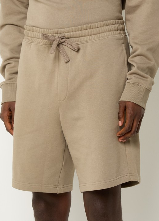 HUGO Short van katoenen sweatstof met logoprint - detail medium brown-219 / bruin