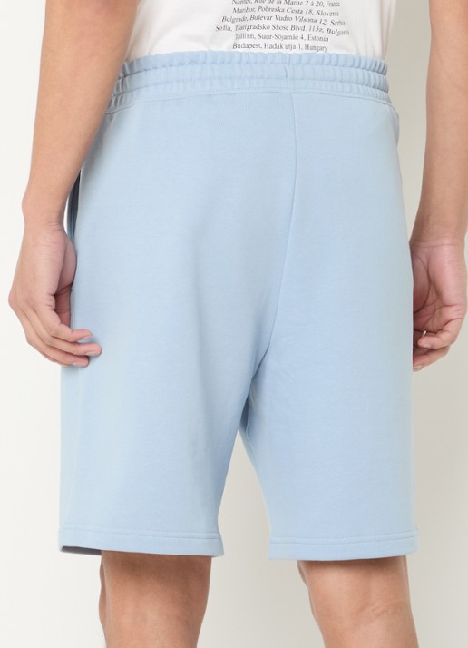 HUGO Short van katoenen sweatstof met logoprint - achterkant 4 open blue-483 / blauw