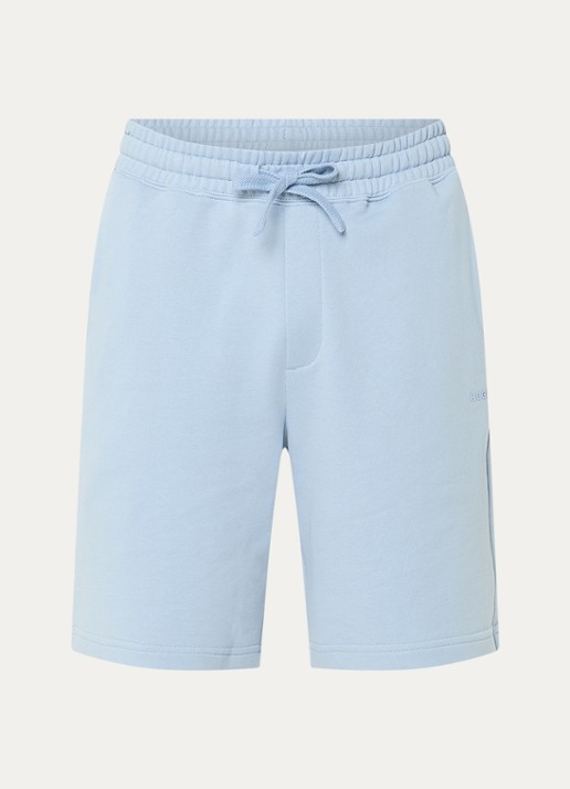 HUGO Short van katoenen sweatstof met logoprint - voorkant 2 open blue-483 / blauw