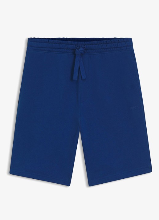 HUGO Short van katoenen sweatstof met logoprint - voorkant 4 open blue-498 / blauw