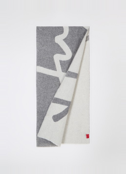 HUGO Sjaal in wolblend met logo 180 x 40 cm - detail grijs