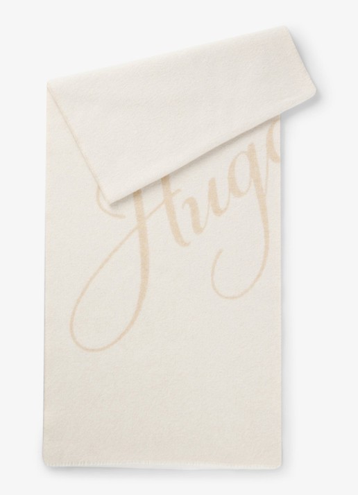 HUGO Sjaal in wolblend met logo 180 x 40 cm - voorkant open white-127