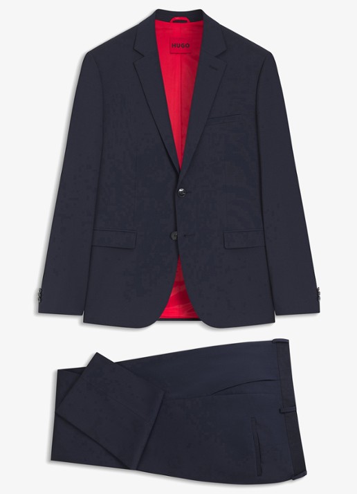 HUGO Slim-fit 2-delig pak in wolblend - voorkant 7 donkerblauw