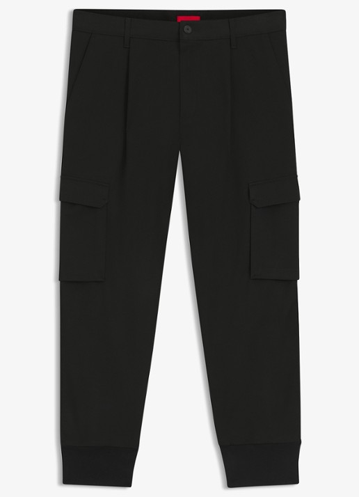 HUGO Slim-fit broek met cargozakken - voorkant 5 zwart