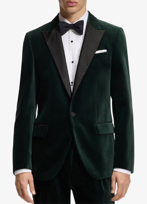 HUGO Slim fit colbert van katoen - detail groen