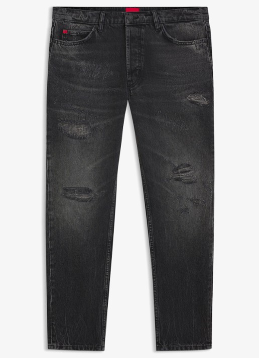 HUGO Slim fit jeans met gekleurde wassing - voorkant 5 zwart