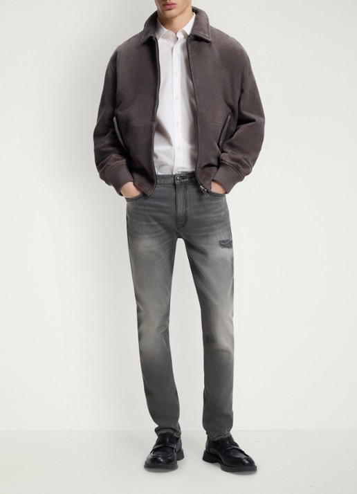 HUGO Slim fit jeans met gekleurde wassing - voorkant 6 grijs