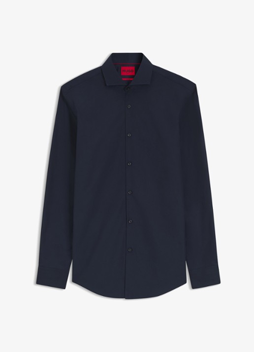 HUGO Slim-fit overhemd van katoen met gespreide kraag - voorkant 2 donkerblauw