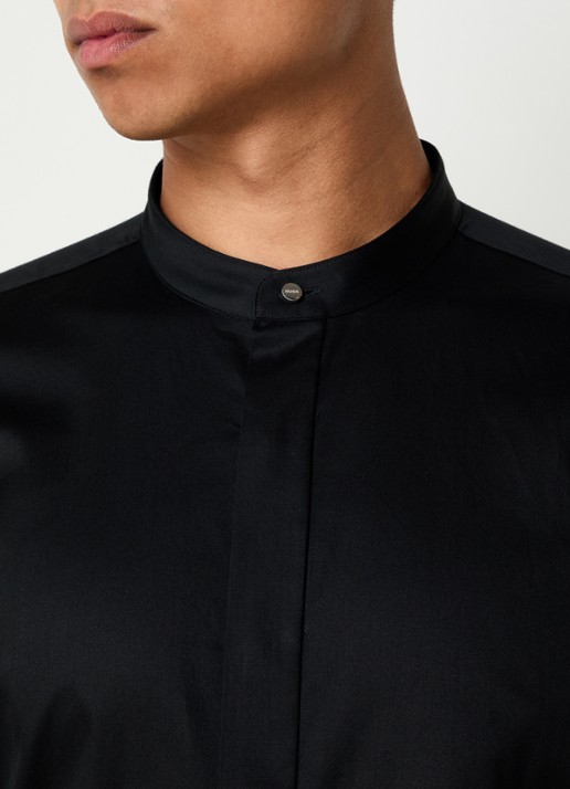 HUGO Slim-fit overhemd van stretchkatoen met opstaande kraag - detail 10 zwart