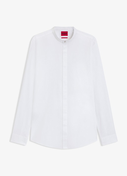 HUGO Slim-fit overhemd van stretchkatoen met opstaande kraag - voorkant 3 wit