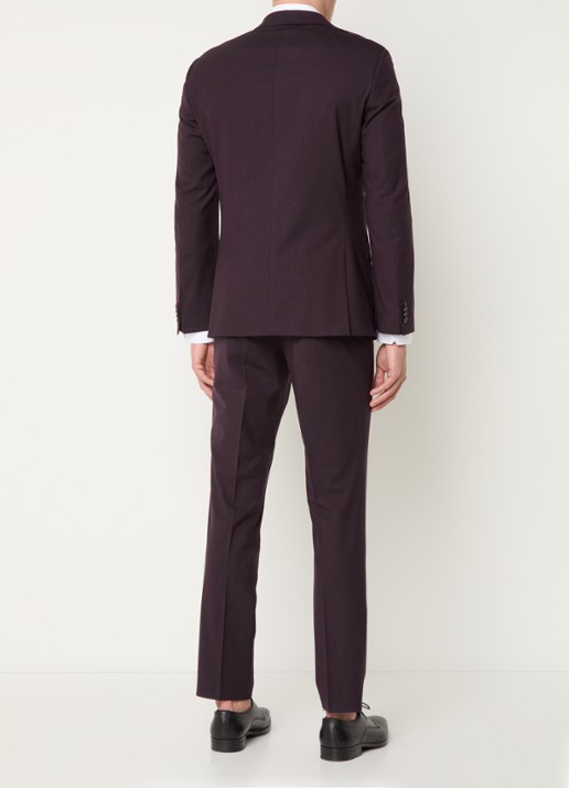HUGO Slim-fit pak van een wolmix met hoogwaardige stretch - achterkant aubergine