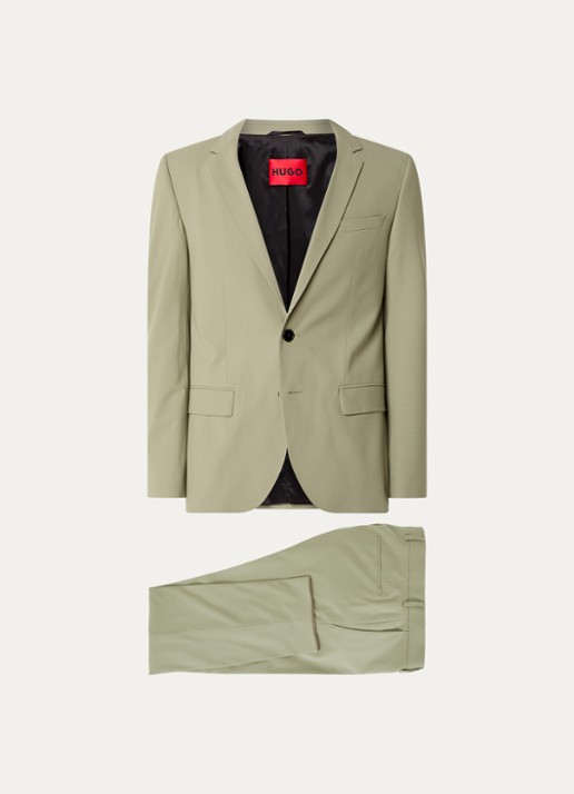 HUGO Slim-fit pak van een wolmix met hoogwaardige stretch - voorkant 7 mosgroen