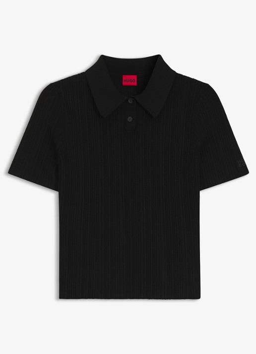 HUGO Slim fit polo met structuur - voorkant 2 zwart