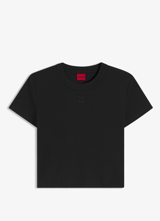 HUGO Slim-fit T-shirt van een katoenmix met logostiksel - voorkant 5 zwart