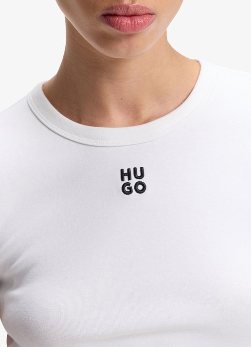 HUGO Slim-fit T-shirt van een katoenmix met logostiksel - detail 8 wit