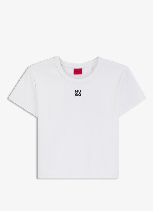 HUGO Slim-fit T-shirt van een katoenmix met logostiksel - voorkant 3 wit