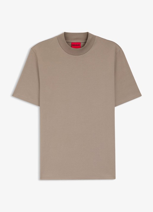 HUGO Slim-fit T-shirt van stretchkatoen met opstaande kraag - voorkant 4 lichtbruin