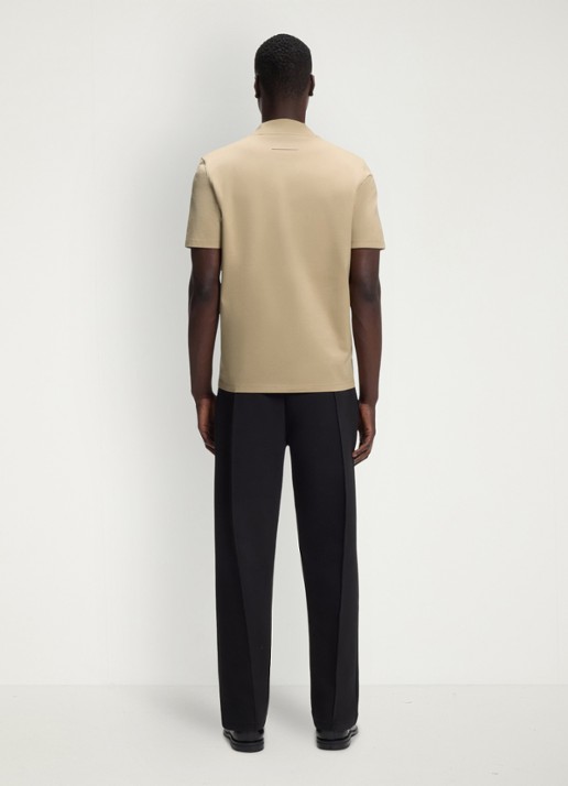 HUGO Slim-fit T-shirt van stretchkatoen met opstaande kraag - achterkant beige