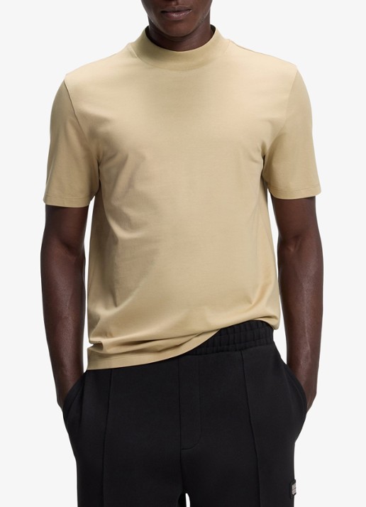 HUGO Slim-fit T-shirt van stretchkatoen met opstaande kraag