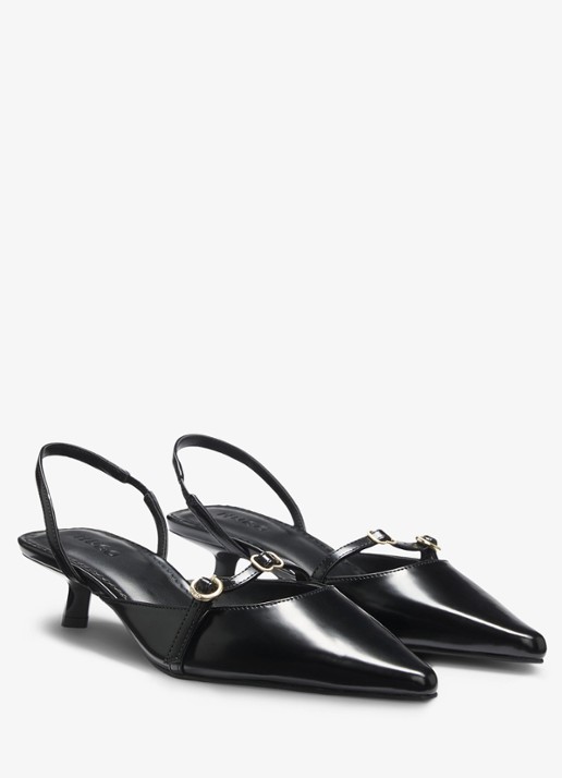 HUGO Slingback van leer met gespdetail - voorkant 2 zwart