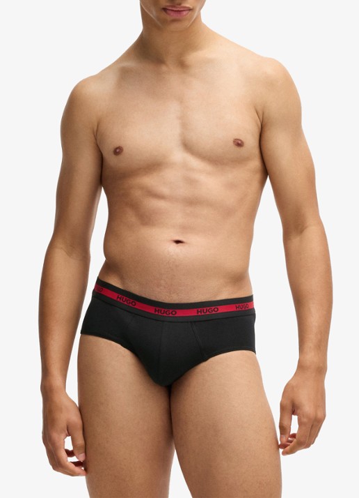 HUGO Slip met logoband in 3-pack - voorkant 5 zwart
