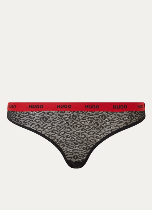 HUGO Slip van kant met panterprint en logoband - voorkant 3 zwart