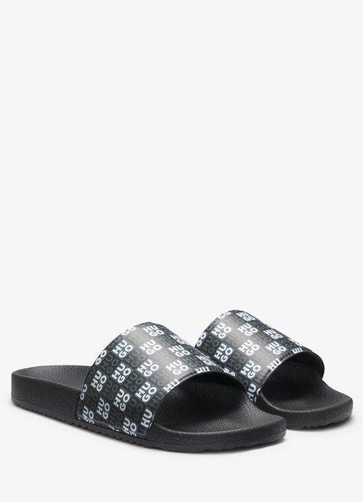 HUGO Slipper met logo - voorkant 3 zwart