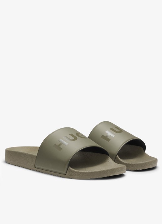 HUGO Slipper met logo - voorkant 2 bronsgroen