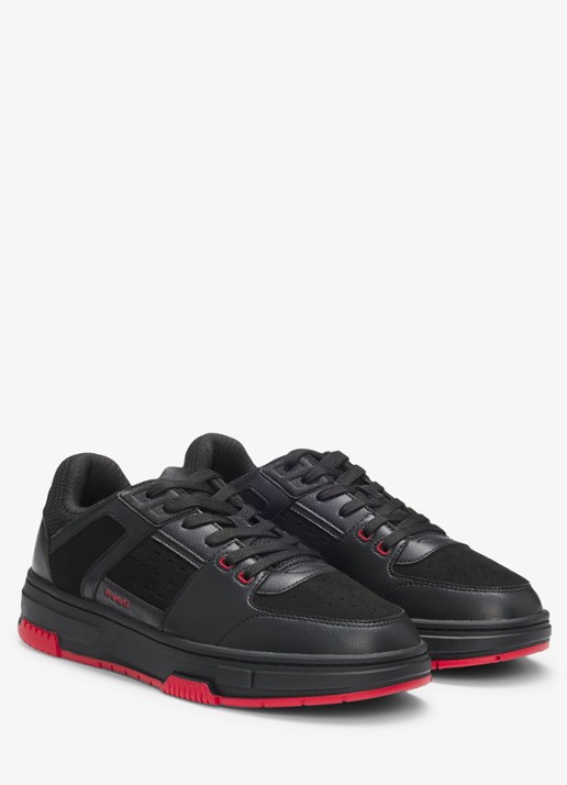 HUGO Sneaker met details van mesh  - voorkant 3 zwart