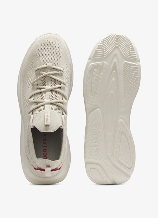 HUGO Sneaker met gebreid bovenwerk - detail beige