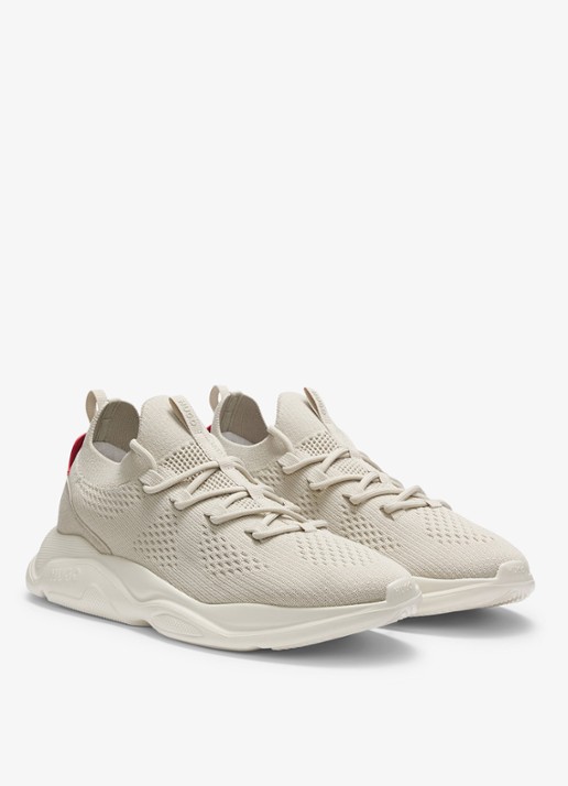 HUGO Sneaker met gebreid bovenwerk - voorkant 5 beige