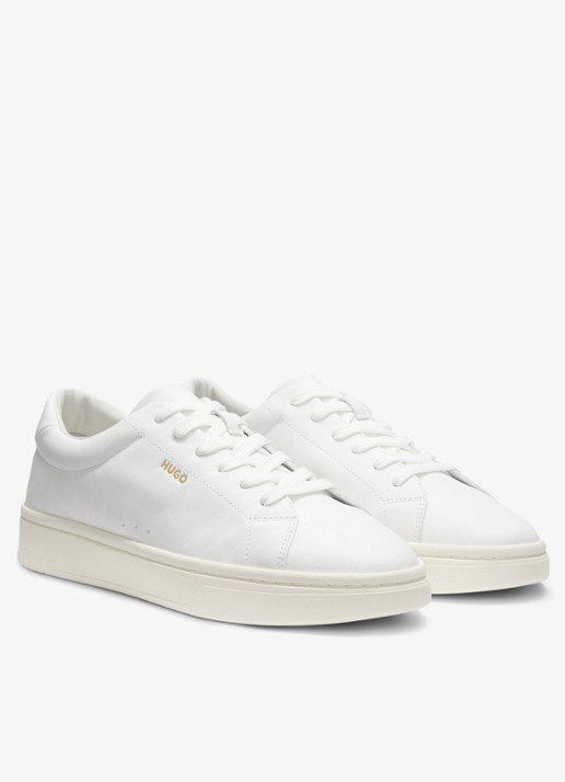 HUGO Sneaker van leer met logo - voorkant 3 wit
