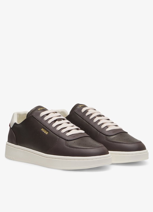 HUGO Sneaker van leer met logo - detail open brown-241 / bruin