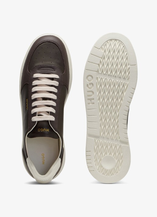 HUGO Sneaker van leer met logo - detail 2 open brown-241 / bruin