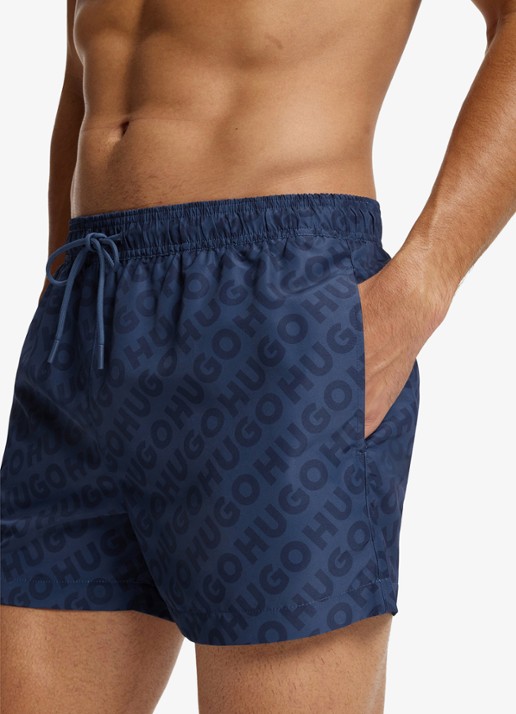 HUGO Sneldrogende zwemshort met logoprint - detail 4 donkerblauw