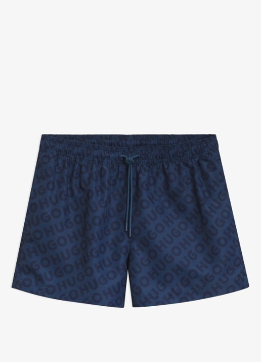 HUGO Sneldrogende zwemshort met logoprint - voorkant donkerblauw