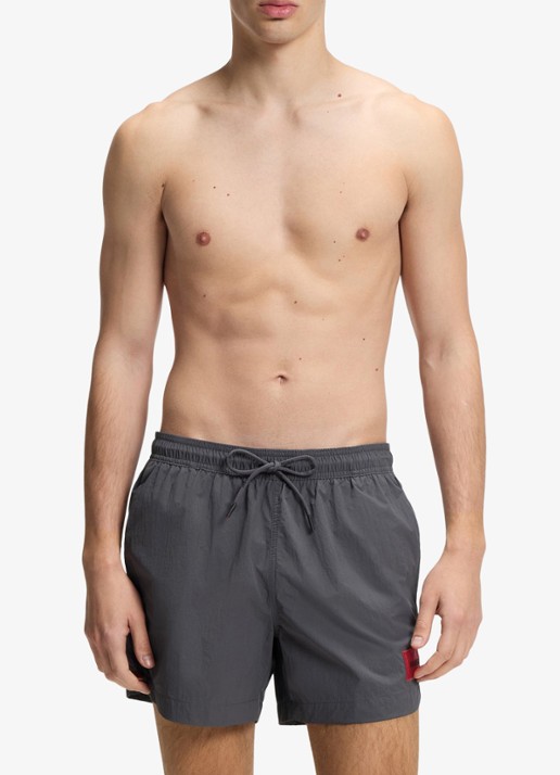 HUGO Sneldrogende zwemshorts met logolabel - voorkant 3 charcoal-013 / grijs