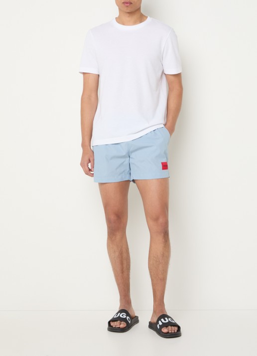 HUGO Sneldrogende zwemshorts met logolabel - voorkant 3 open blue-483 / blauw