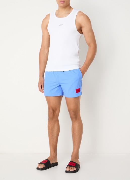 HUGO Sneldrogende zwemshorts met logolabel - voorkant 3 light/pastel blue-450 / blauw