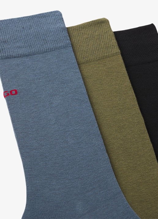 HUGO Sokken met logo in 3-pack - detail groen